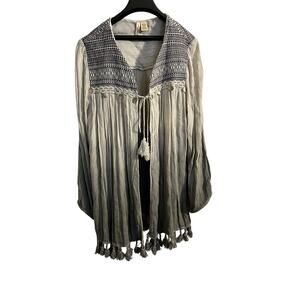 Studio West Apparel Ombré bohemian style blouse w/ stitching & fringe sz L